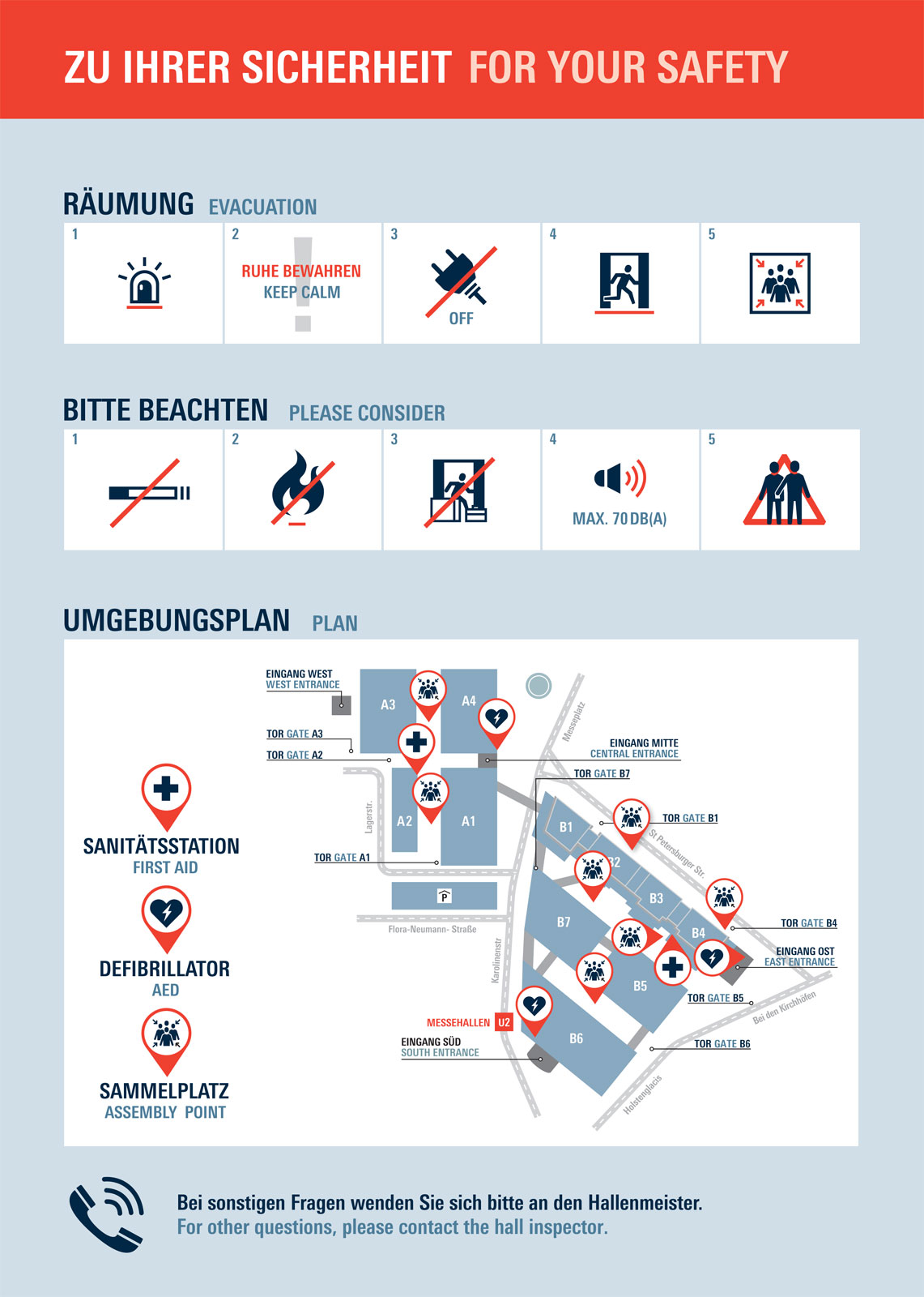 Sicherheitshinweise der Hamburg Messe zur Räumung/Evakuierung